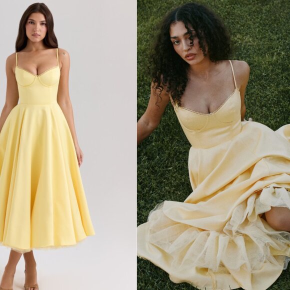 HOUSE OF CB 'Mademoiselle' Sunshine Yellow Satin Tulle Midi NWOT - Picture 1 of 7